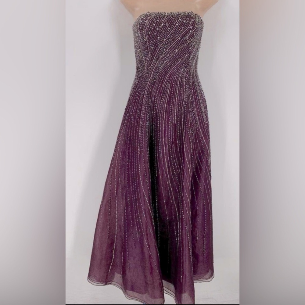 Stephen Yearick Womens Formal Gown Dress Purple Strapless Lined Beaded 6